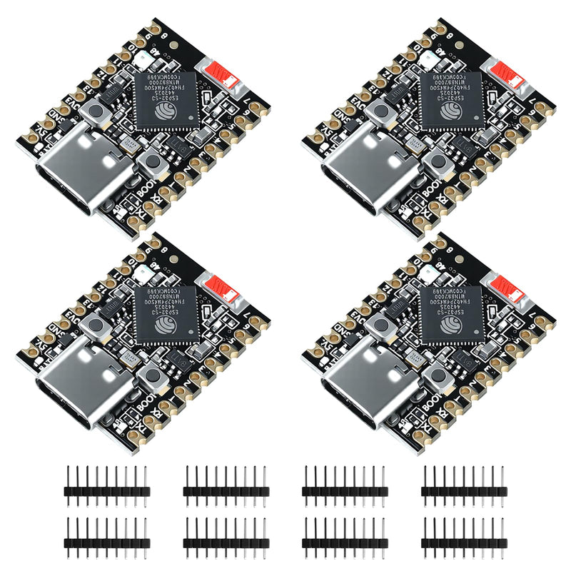 Aideepen 4-Pcs ESP32-S3 Mini Development Board, ESP32-S3 Dual-Core WiFi + Bluetooth 5.0 IoT Dev Kit, USB-C, 240MHz MCU, 2.4GHz Wireless Module, Low Power Embedded Board (No Soldered Header) S3-Black