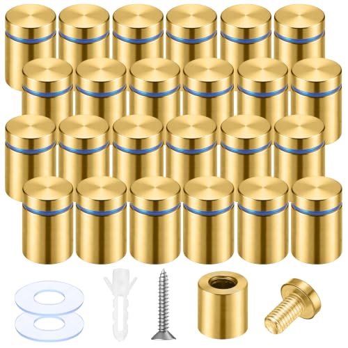 Pelopy 24 Pcs Sign Standoff Screws Advertising Screws Stainless Steel Wall Standoff Mounts Glass Acrylic Nail (3/4 x 1 Inch,Gold) 3/4 x 1 Inch Gold