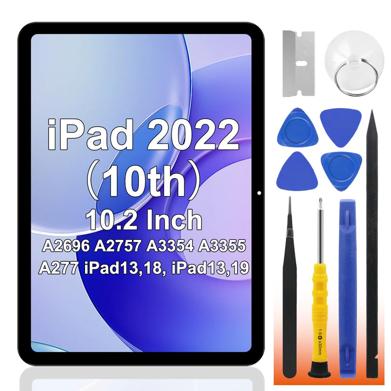 for iPad10 Screen Replacement Digitizer Touch Glass Kits NO LCD | 10.2 Inch,Full Repair Tools,with Home Button,NO Fingerprint,for iPad 2022 10th A2696 A2757 A3354 A3355 A2777 ipad10 black