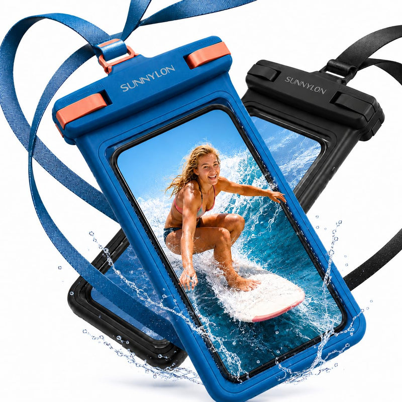 3D TPU Waterproof Phone Pouch, IPX8 Underwater Phone Case 100FT, Touch Screen Cell Phone Dry Bag with Lanyard, 7 Inch Fits iPhone 17-14 Pro Max, Samsung Galaxy S26/S25/S24 Ultra (Blue+Black) Blue+Black