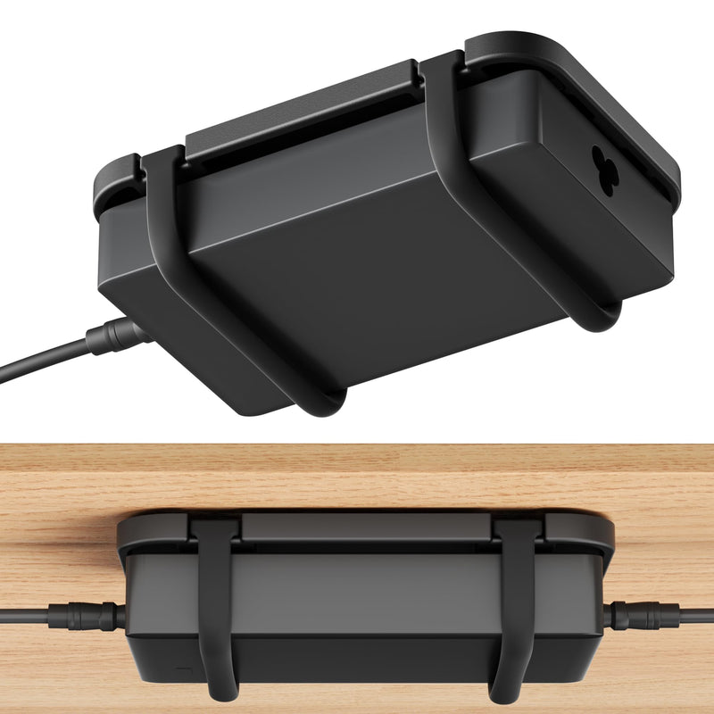 Upgraded Laptop Charger Holder,Adjustable Silicone Strap Power Brick Organizer With Heat Dissipation,Under Desk Cable Management Mount For Most Power Adapters,Chargers, Included Screws & Adhesive Black