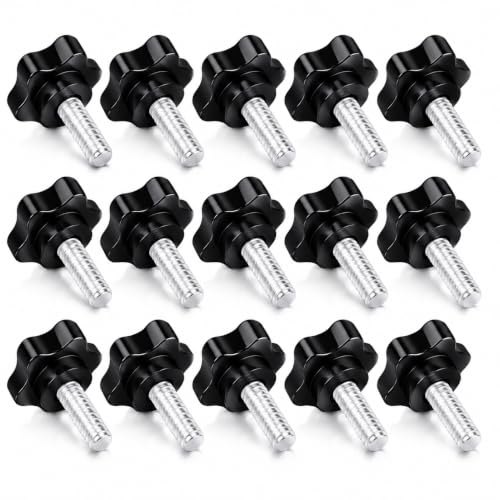 15PCS 1/4"-20 Black Star Knobs, Threaded Thumb Screw Handles