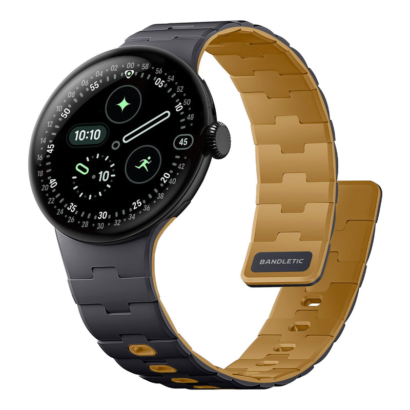 Bandletic Magnetic Silicone Band Compatible with Google Pixel Watch 4-1 | N54 Magnet Plus Pin Tuck, Stays on Arm During Hard Runs, Fits Pixel Watch 4/3 45mm, for Gym, Office or Date Night, Men Women Anthracite Gray/Ochre 45mm for Pixel Watch 4/3