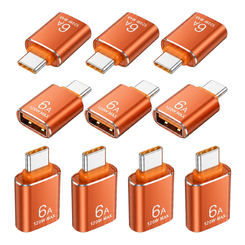 10 Pcs Type C Male to USB Female Charger, USB C to USB3.1 Adapter | 10Gbps/120W USB Female to USB C Male Adapter for Smartphone PC Laptop Tablet Keyboard (Orange)
