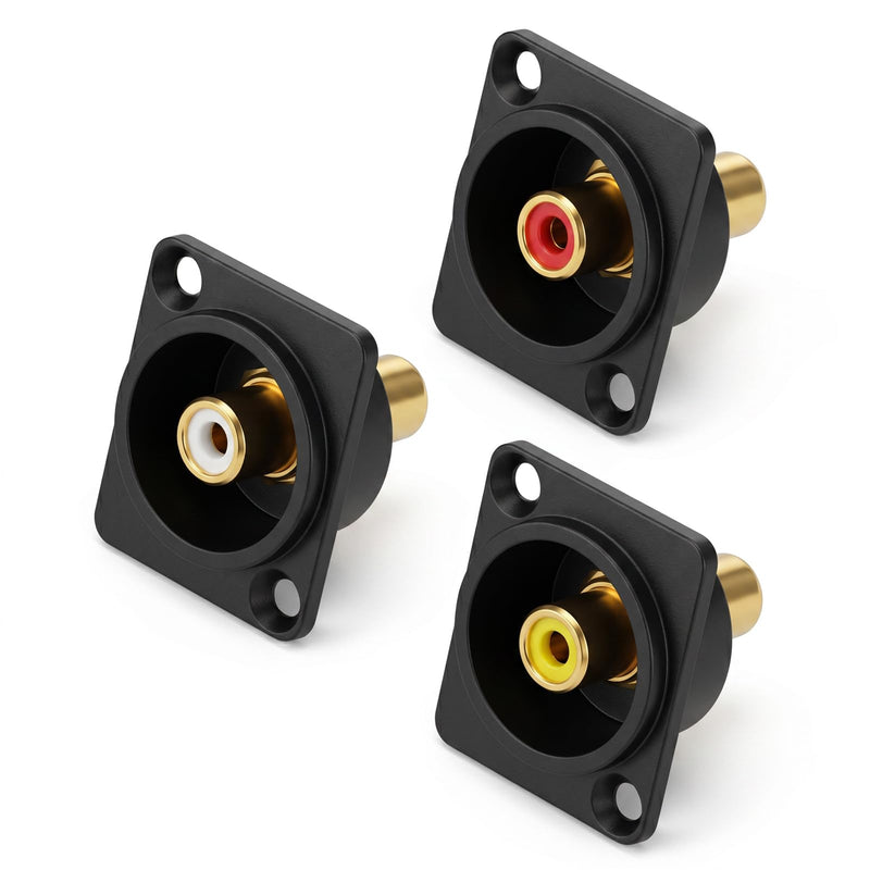 3 Pcs Gold Plated RCA Panel Mount Adapter, 3 Color RCA Female to Female Av Chassis Socket Connectors RCAs Chassis Socket Av Audio Connector for Stereo Amplifier Home Cinema TV