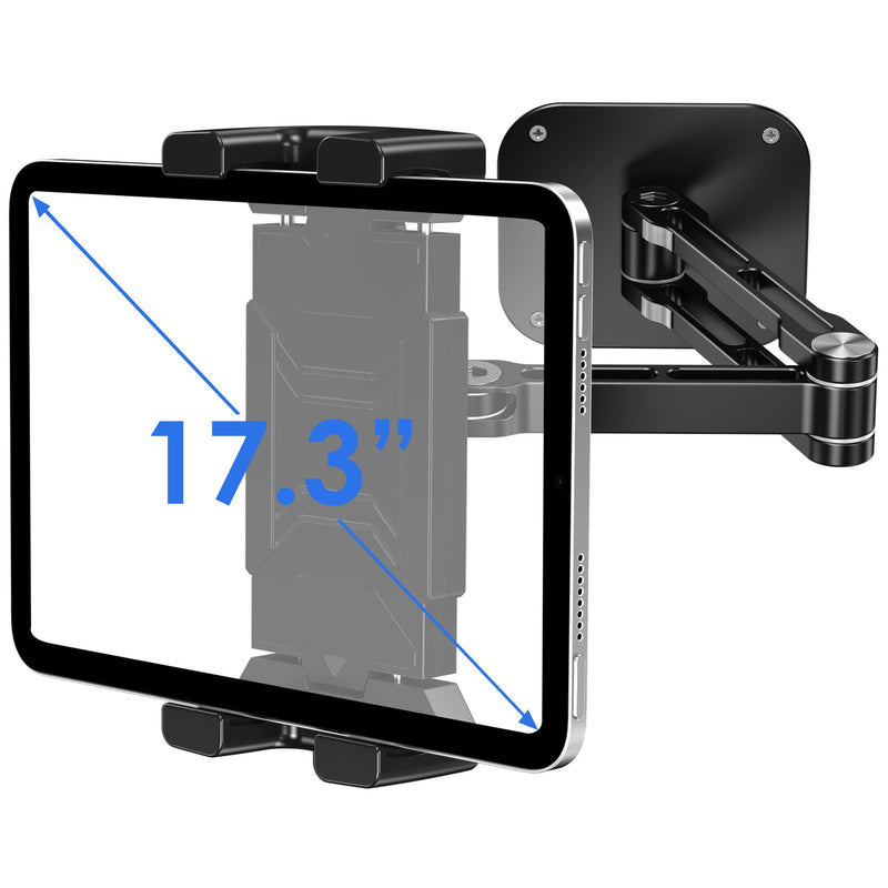 Aluminium iPad Wall Mount Holder, Adjustable for 4.7-17.3" Devices | Foldable Arm, 360° Rotation, Extendable. Fits iPad Pro/Air/Mini, Galaxy Tab & All 4.7-17.3" Phones/Tablets