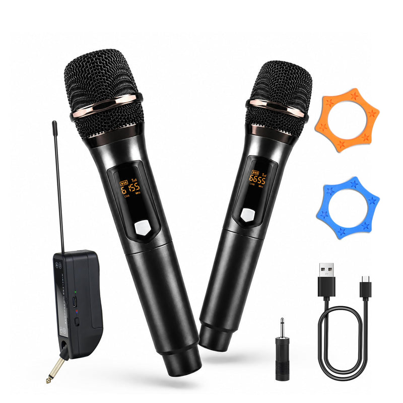 Wireless Karaoke Microphone, Dual Handheld Microphone Wireless Set for Singing, 2.4G 492Ft Range, USB-C Rechargeable, LED Display, 6.35mm/3.5mm Receiver for Karaoke Machine, PA System