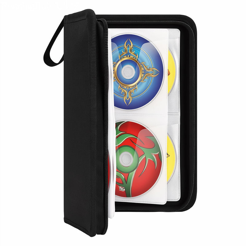 CD Case, 96 Capacity DVD Case Holders with Handle | Portable Storage Organizer for CDs DVDs Case Storage Wallet Binder for Car Home Travel Office(Black)