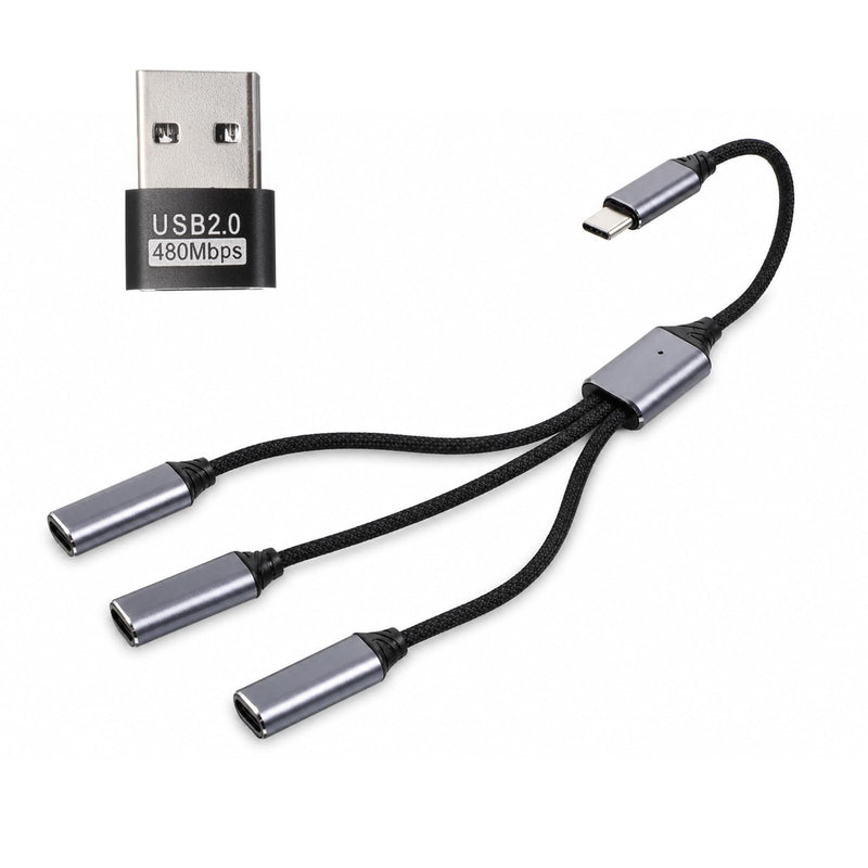 USB C Splitter 1 in 3 Out, USB Type C Splitter Male to 3 Female Ports, Power Charging & Data Transfer Adapter for Laptop Flash Drive Keyboard Mouse (Gray)