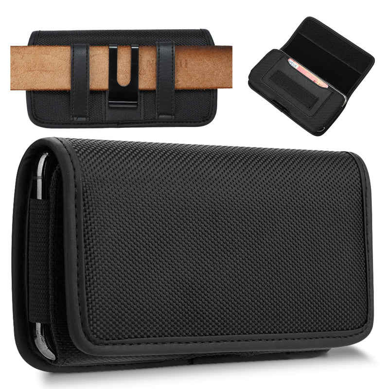 Phone Holster Compatible with iPhone 16/15/14/13/12 Pro Max & Plus,17 Air Models, Galaxy S24/S23/S21/S20 FE Cell Phone Belt Holder for Women,Men,Nylon Black-2XL B-Horizontal Black Nylon XX-Large