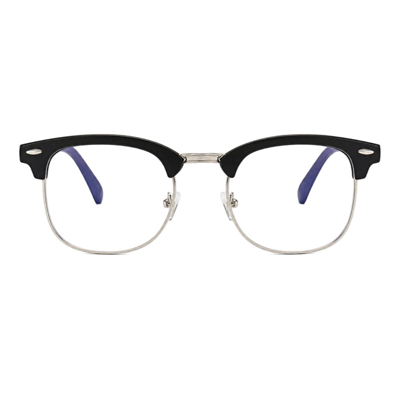 Semi Rimless Blue Light Blocking Glasses, Clear Lens Computer Gaming Glasses, Retro Stylish Eyeglasses Black Siver Frame