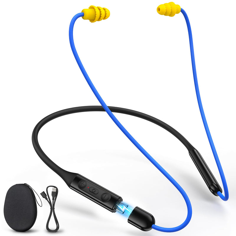 Next-Gen Bluetooth 6.0 Earplug Headphones for Work, 30dB Hearing Protection | 40H Playtime, OSHA-Compliant, Built-in USB-C Plug, IPX6 Waterproof, Neckband Noise Reduction Wireless Safety Earbuds with Mic Blue with Yellow