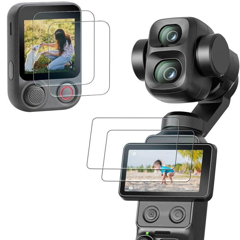 AMAZEAR Screen Protector Combo for DJI Osmo Pocket 4 Pro & Osmo Mobile 8P Viewfinder (4 Pack) – 2x Tempered Glass for Pocket 4P + 2x for OM 8P, 9H Hardness, Ultra HD, Touch Sensitive, Bubble-Free Pocket 4P TGP x2 + OM8P Viewfinder TGP x2