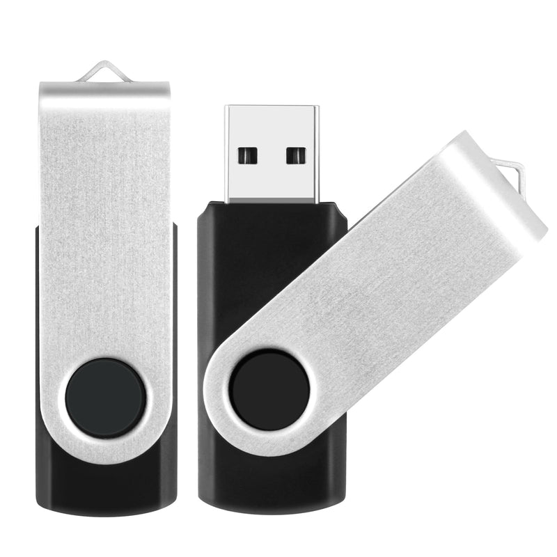 64 GB USB Flash Drives 2 Pack Thumb Drive Memory Stick Pendrive Jump Drives | 360° Swivel Jump Drive Photo Stick with Lanyard, Portable USB 2.0 Storage Flash Drive for Computer Office Student Data Backup Black 64 GB