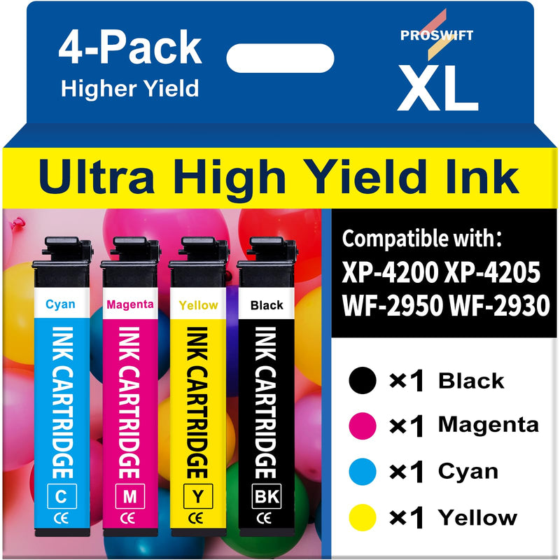 Remanufactured Replacement for EPSON 232 232XL Ink Cartridges | Compatible with XP-4200 WF-2950 XP-4205 WF-2930 Printer Ink Cartridges Combo Pack (4Pack Black, Yellow, Magenta, Cyan)