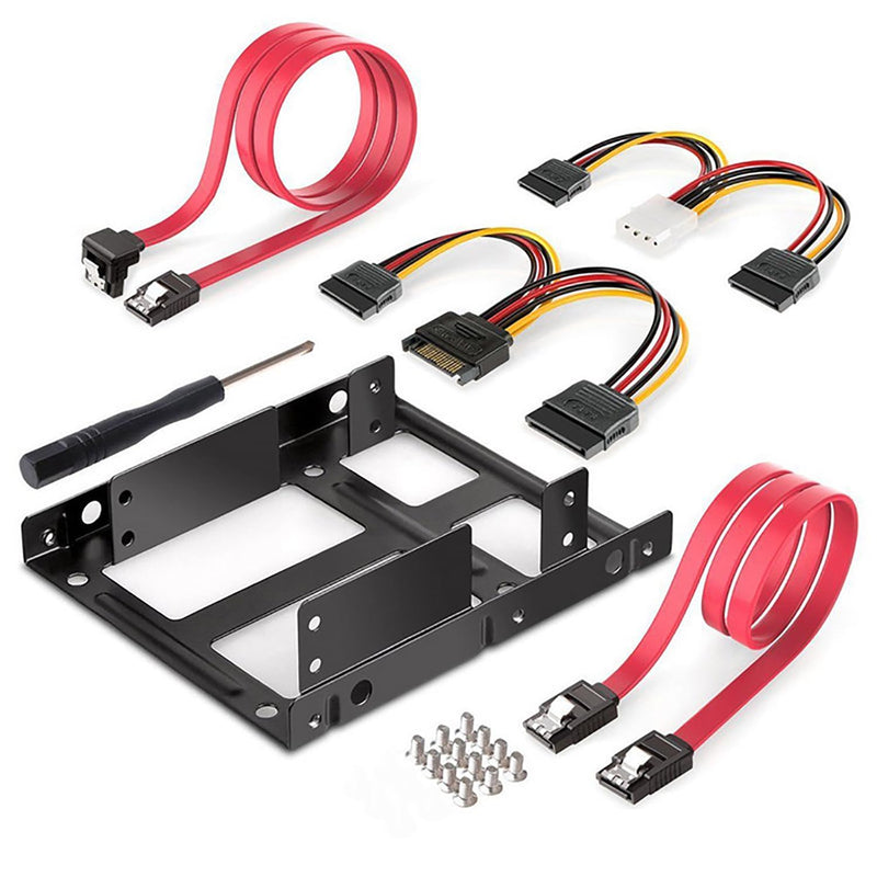RLECS Dual SSD/HDD Metal Mounting Bracket with Screwdriver/Screws/SATA Power Cable/Data Cable Set