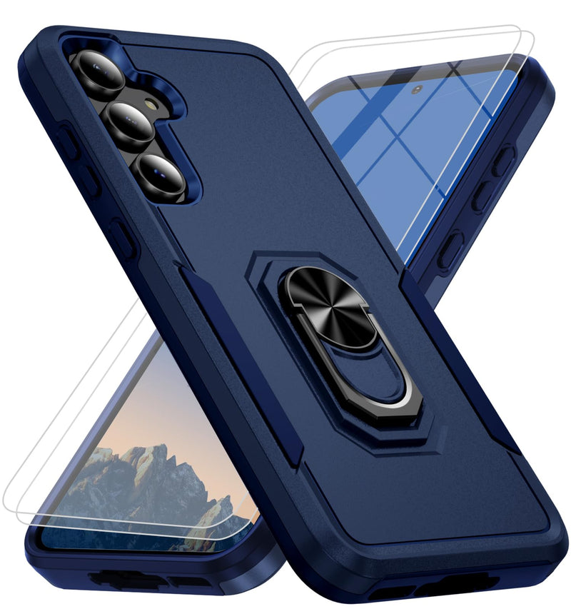 for Samsung Galaxy A37 5G Phone Case [15 FT Military Grade Drop Protection] with 2x Tempered Glass Screen Protector, Heavy-Duty Shockproof Magnetic Kickstand Case for Galaxy A37 5G (Dark Blue) Dark Blue