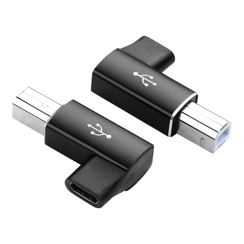 90 Degree USB C Female to USB B Male MIDI Converter,Support Data Sync Compatible with Printer, Scanner, Electric Piano, MIDI Keyboard (2-Pack)