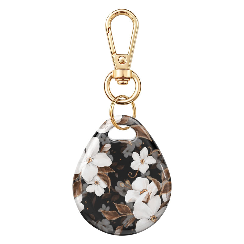 Case for AirTag Holder 2nd & 1st Gen,Black Gold Flower | with Gold Clip Keychain, Clear TPU IMD Embedded Print (Not Surface Print), Women Girls, for Car Keys Dog Luggage Wallet D-Black Gold Flower