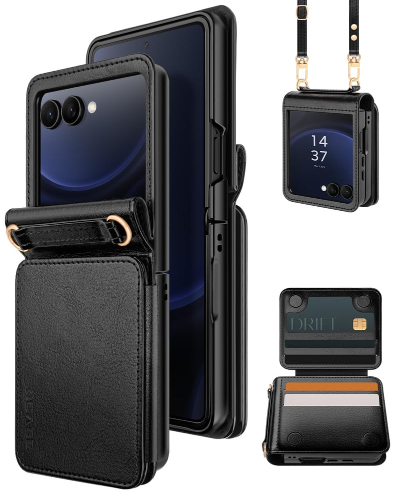 OCASE for Samsung Galaxy Z Flip8 Crossbody Wallet Case, Black | PU Leather Handbag Phone Purse, RFID Blocking, 4 Card Holders, Wrist Strap, Shoulder Strap, case for Z Flip 8 2026