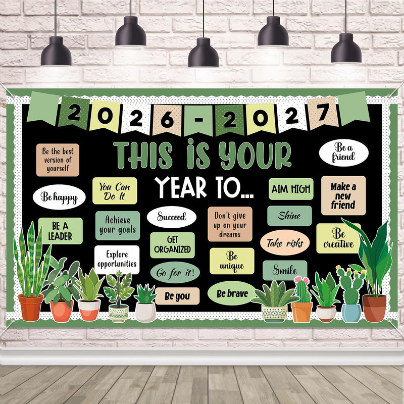 Plant Motivational Backdrop Banner This is Your Year Classroom Decor | Inspirational Classroom Decoration Welcome Back to School Background for First Day of School Party Photo Booth Prop Supplies green plant