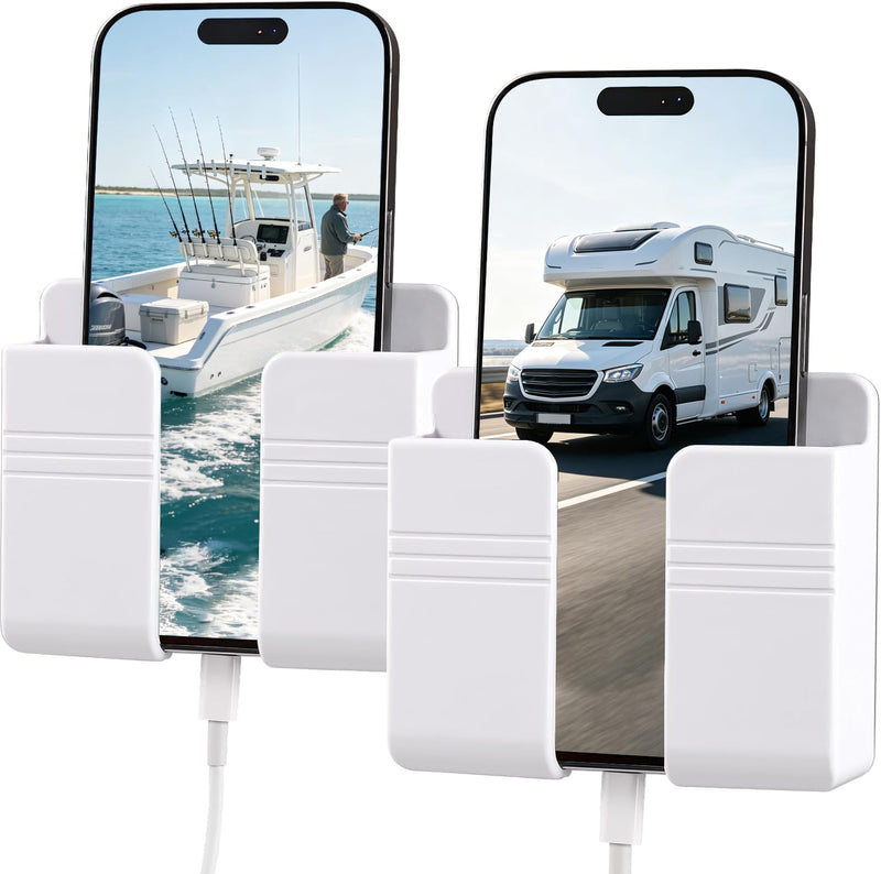 Wall Mount Cell Phone Holder，2 Pcs RV Storage and Organization Accessories, Pontoon Boat Boating Must Haves, Camper Decor wall Mounted for Inside, Travel Trailers Essential, White