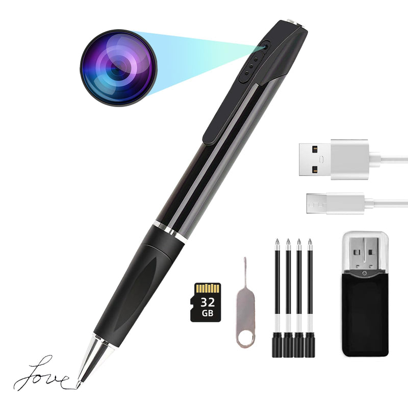 HD 1080P Mini Hidden Camera Pen with 32GB，No WiFi Needed No Audio | One-Button Control Nanny Cam with Video & Photos,70-Minutes Battery,Suitable for Indoor and Outdoor Security and Recording