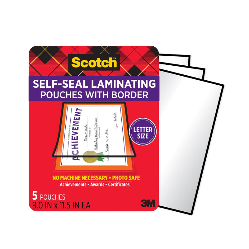 Scotch Self Seal Laminating Pouches 8.5 x 11, Black Border, 5 Pack | No Laminator Machine Needed, Self Laminating Pouches Great for Achievements, Awards & Certificates