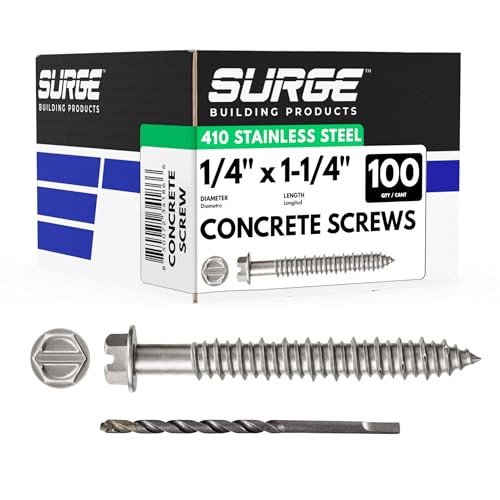 1/4" x 1-1/4" Hex 410 Stainless Steel Concrete Screws with Bit (Box of 100) 1/4" x 1-1/4"