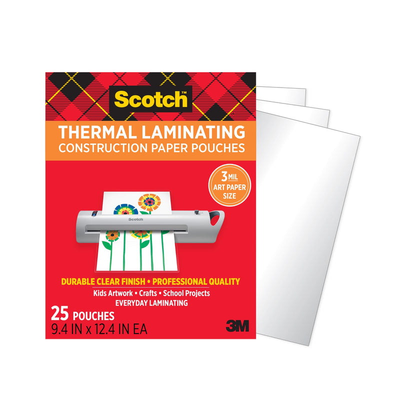 Scotch Construction Paper Thermal Laminating Pouches, 9 x 12 in | 25 Laminator Pouches, 3 Mil, for Kids Artwork, Crafts and School Projects, Requires 13 Inch Laminator Machine