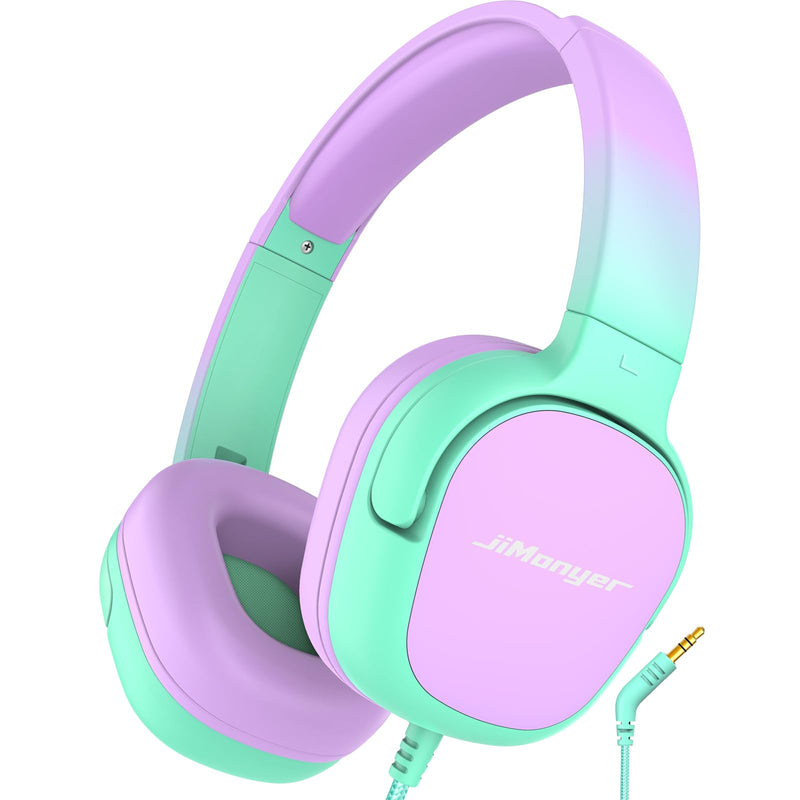 Kids Headphones with Safe Volume Limited for School Travel (GreenPurple) | 3.5mm Wired, Foldable, Stereo Sound On-Ear Headset for iPad Computer Boys Girls GreenPurple