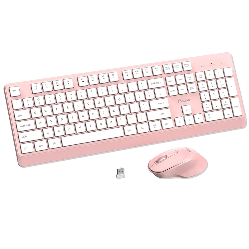 Wireless Keyboard and Mouse Combo Quiet for PC, Laptop and Mac - Pink | Single USB Receiver, Full Size with Number Pad, Silent, Low-Profile, Light Weight, Works with Windows & Mac for Home & Office