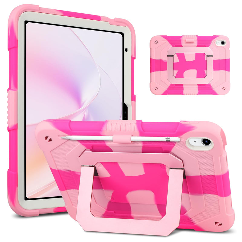 SAMONPOW for iPad A16 Case 11th/10th Generation Kids Case 11/10.9 Inch Pink | 2025/2022 Rugged Shockproof Protective Cover iPad 11th/10th Gen Case with Multi-Angle Kickstand Pencil Holder for Girls Teens