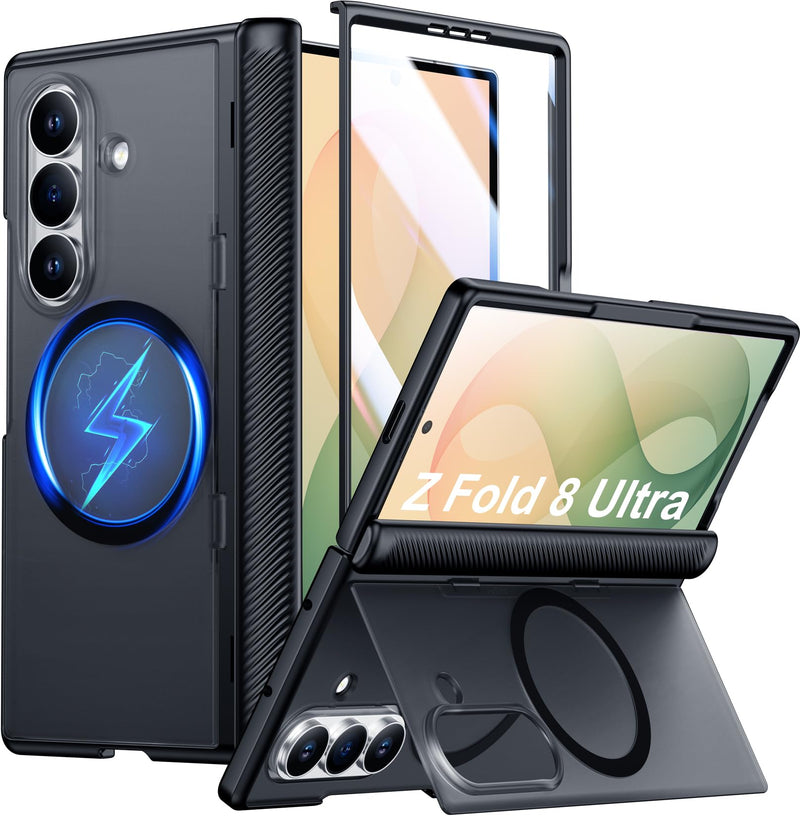 SPIDERCASE Magnetic for Samsung Galaxy Z Fold 8 Ultra Case, Black | Built-in [Screen Protector] [Stable Kickstand] [Hinge Protection] [Compatible with Magsafe] Military Grade Protective Cover