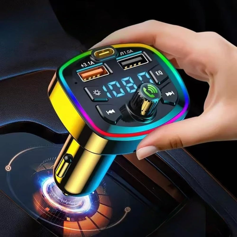 Multifunctional Car FM Transmitter Wireless Station MP3 Player, PD Fast Charging with 3.1A Dual USB Ports (Black) Black