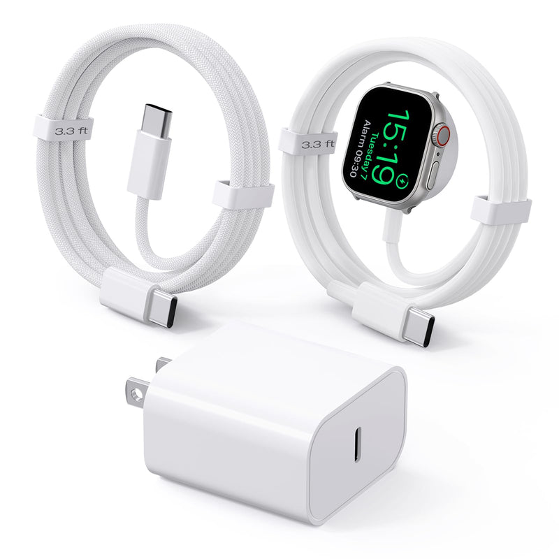 Travel Essentials 3in1 20W USB C Charger Block for Apple Watch iPhone iPad | Fast Charger Block for iPhone 17/16/15 Pro/Pro Max /iPad & Compatible with Apple Watch Series Ultra Se 11/10/9/8/7/6/5/4/3/2