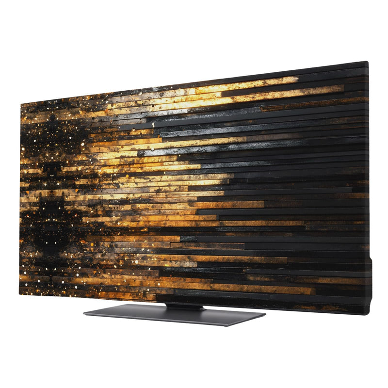 Elastic Indoor TV Cover 50" Dust Protector, Luxury Golden Black Stretch Fabric Flat Screen TV Covers, Geometric Art Deco Modern Universal Washable Anti-scratch Cover for Curved LCD LED OLED TVs Amber Gold, Charcoal, Ash, Bronze 50 Inches - 43.6"x24.5"