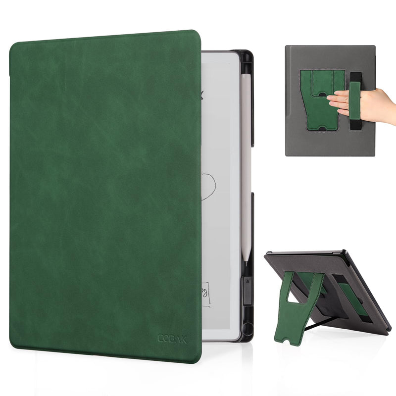 CoBak Stand Case for Remarkable Paper Pure 2026 10.3" with Hand Strap | Lightweight and Hard Back Shell Protective Book Folio Cover with 2 Kickstand Stand Angles, and Pen Holder Features, Emerald Emerald with Stand For reMarkable Paper Pure(2026)