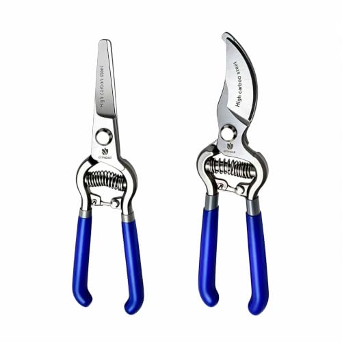 Two-Pack Pruning Shears Set (8-Inch), High-Carbon Steel Blades, Ergonomic Blue Handles, Rust-Resistant Garden Tools for DIY Garden & Landscaping