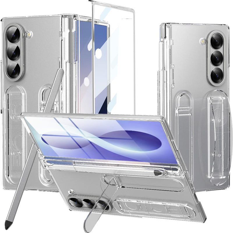 NINKI Transparent Hand Strap for Samsung Galaxy Z Fold 8 Ultra Case with S Pen Holder & Stylus,Shockproof Slim Hinge Screen Protector + Kickstand Grip Cover for Samsung Z Fold 8 Ultra Case S Pen Clear