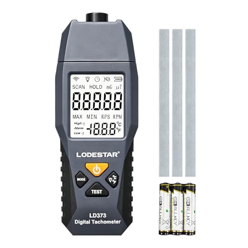 LODESTAR LD373 Non-Contact Digital Laser Tachometer, 100~30000 RPM Photoelectric RPM Meter with Reflective Tape, Max/Min Data Hold for Motor Fan Speed Test