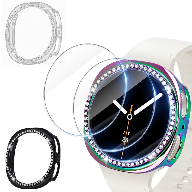 Liuyuxi Case & Screen Protector for Samsung Galaxy Watch 8 (40mm), 3-Pack Clear+Black+Rainbow 40mm