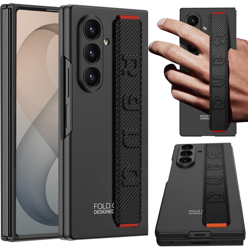 NINKI Carbon Fiber Strap Cover for Samsung Galaxy Z Fold 8 Ultra Case with Screen Protector, Shockproof Full Body Protection Slim Handle Bumper Cover for Samsung Z Fold 8 Ultra Case with Wristband Men