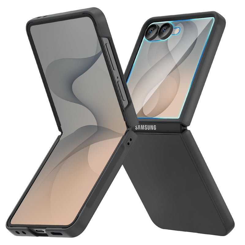Ruky for Z Flip 8 Case, with Built-in Screen Protector, Black | Support Wireless Charging Hard PC Ultra-Thin Full Body Protective Phone Case for Samsung Galaxy Z Flip 8, Black A-Black Galaxy Z Flip 8 Case