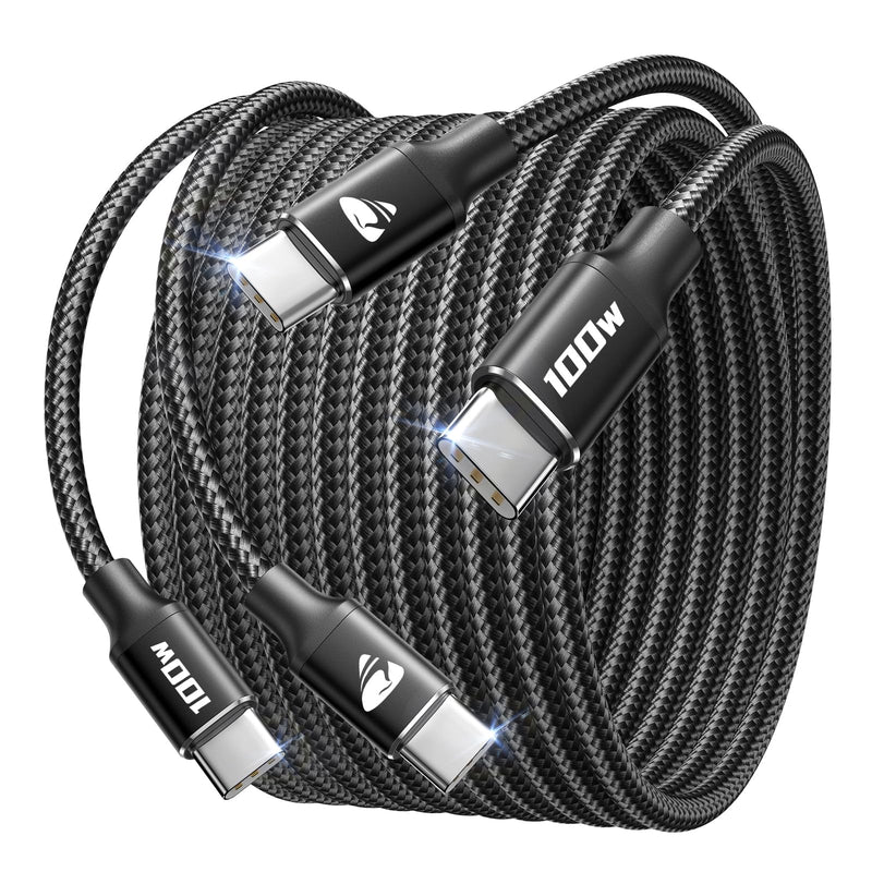 Aioneus USB C to USB C Cable 2Pack 10ft Fast Charging C to C Charger Cord | 100W USBC to USBC Cable, Extra Long Braided Nylon, Compatible with iPhone 17/16/15 ProMax/iPad/MacBook,Samsung Galaxy S26 S25 Black 2