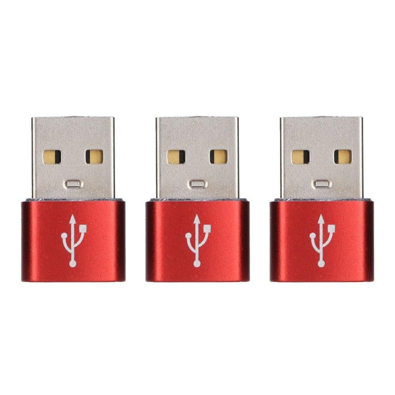 3 Pack USB 2.0 Male to USB-C Female Adapter, Aluminum Alloy Type-C Converter for Laptop, Phone, Tablet, Flash Drive(Red) Red