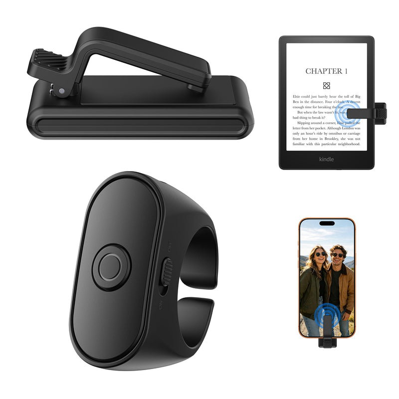 Page Turner Ring for Kindle (Compatible 5th-11th Gen), Remote Control for iPhone iPad Android Tablets, Camera Shutter for Selfie, Lightweight Reading Accessory (Black)