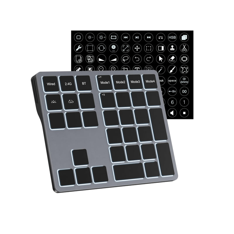 Doohoeek Tri-Mode Programmable Macro Keypad for Windows PC, 25 Custom Keys with Shortcut Stickers, Wireless Bluetooth/2.4G/ Wired Keyboard for Excel, Video Editing, Graphic & Office Productivity Black QWERTY