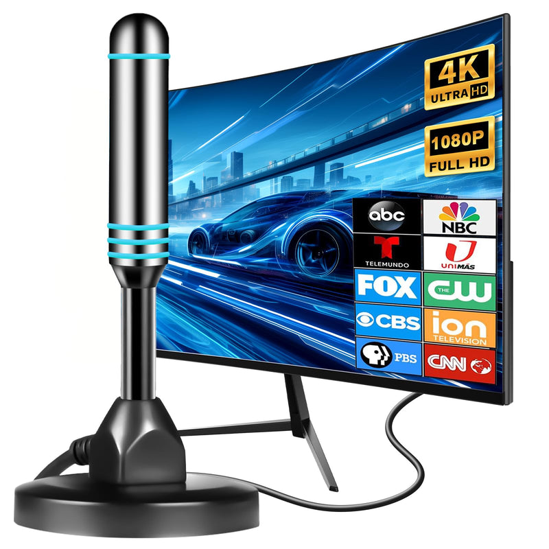 TV Antenna for Local Channels, TV Antenna for Smart TV Indoor -16.5ft Cable | with Support 4K 1080P, 360° Long Range TV Antenna, with Magnetic Base, Easy Installation -(Blue) Blue