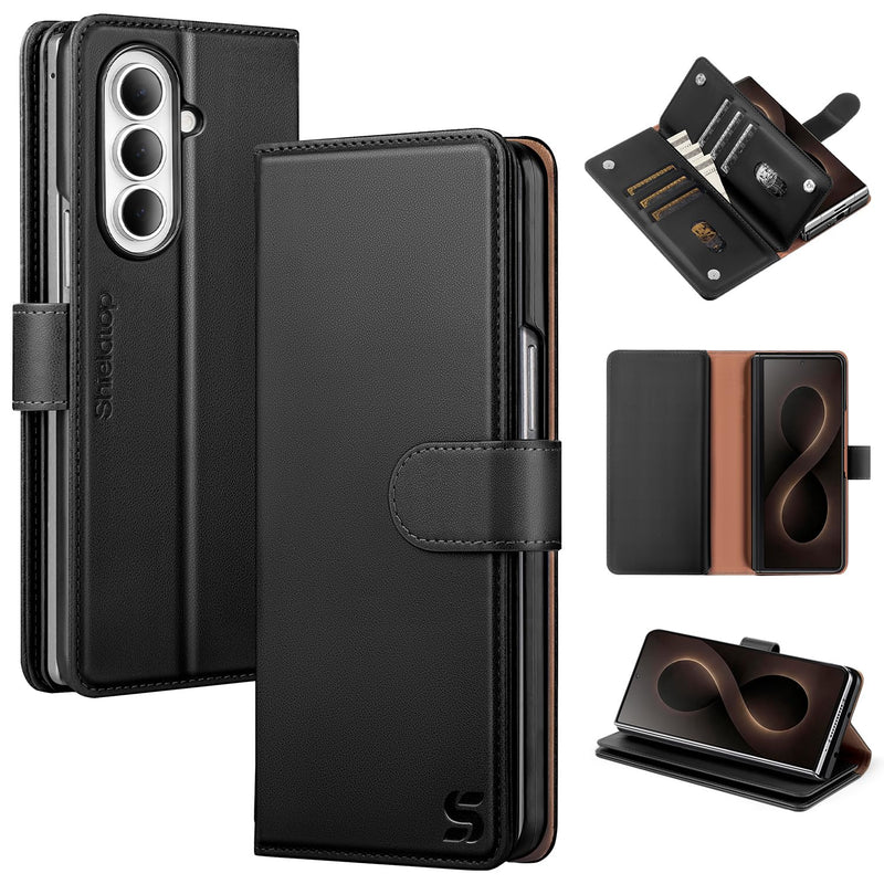 Shieldtop for Samsung Galaxy Z Fold8 Ultra Wallet Case with Credit Card Holder Slots,RFID Blocking PU Leather Flip Folio Kickstand Shockproof Cover,Women & Men Phone Case for Fold 8 Ultra,Black Black Samsung Galaxy Z Fold 8 Ultra